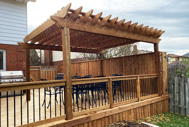 Wood pergola over a deck